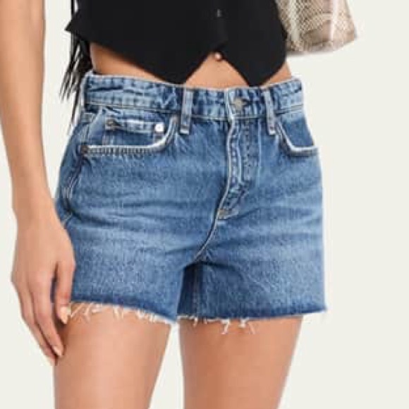 Rag & Bone Dre Low Rise Denim Shorts Size 25 Medium Wash Frayed Hem Designer - Picture 3 of 11